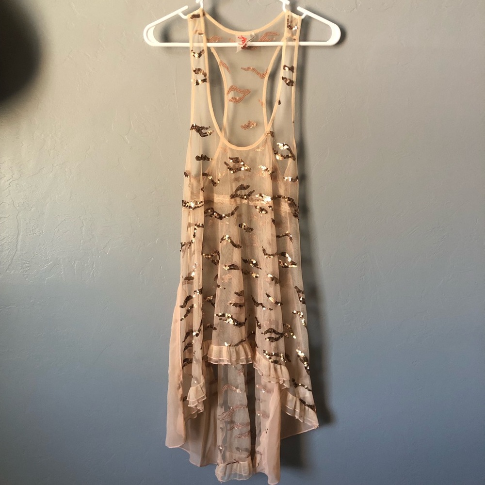 FREE PEOPLE Blush Sequined Trapeze Slip